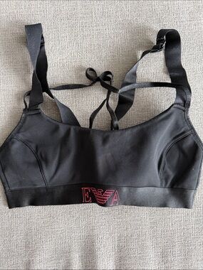Emporio Armani Black Sports Bralette with Pink Logo Size M